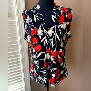Calvin Klein Women’s Tank Shell in Black and Corral Poppies Print NWT